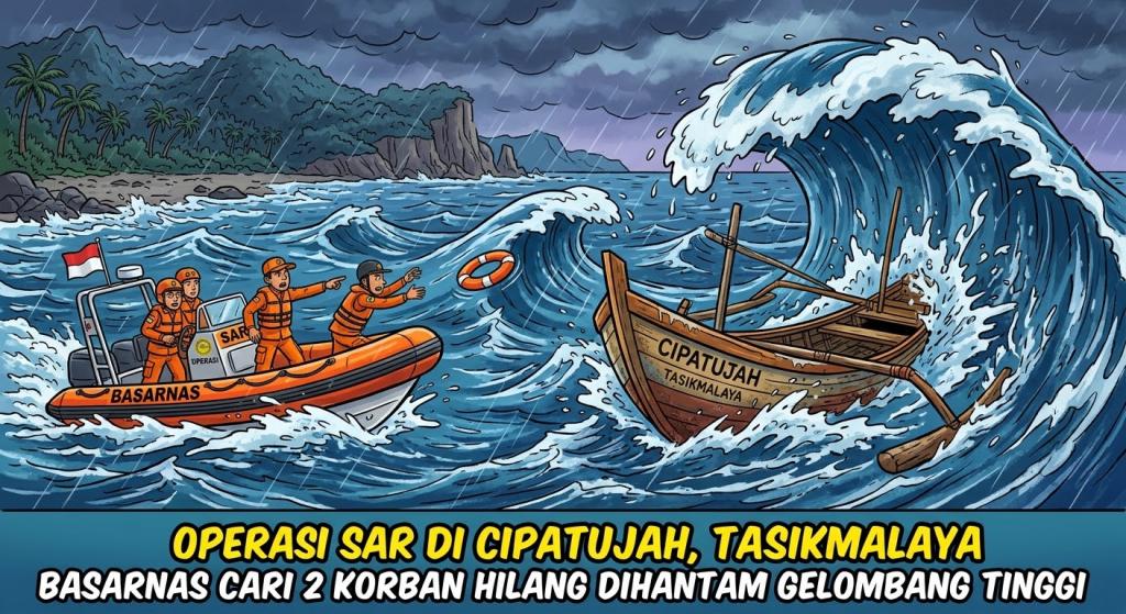 Perahu Dihantam Gelombang Tinggi di Cipatujah Tasikmalaya, Basarnas Gelar Operasi SAR Cari 2 Korban Masih Hilang