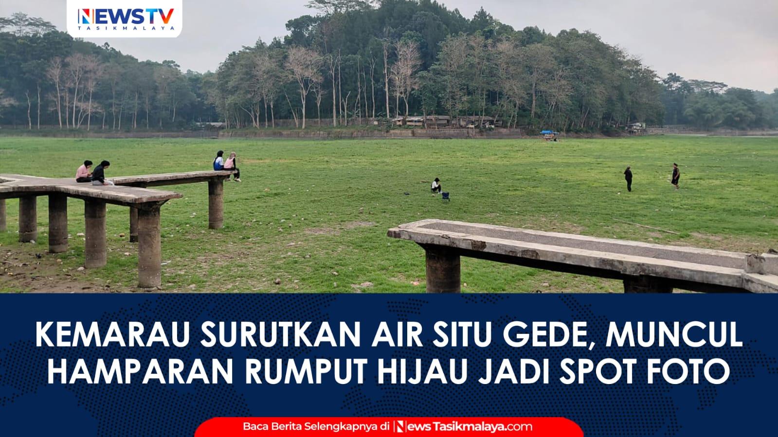 VIDEO: Air Situ Gede Tasikmalaya Surut Akibat Kemarau, Muncul Hamparan Rumput Hijau Jadi Spot Foto yang Diburu Warga