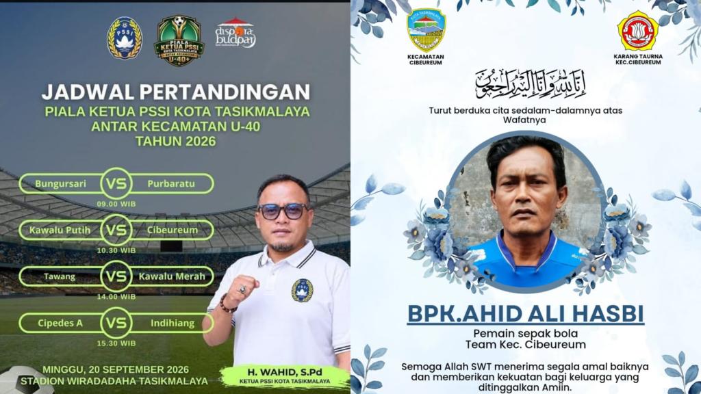 Bentuk Penghormatan bagi Almarhum Ahid Ali, Turnamen Piala Ketua PSSI Kota Tasikmalaya U-40 Resmi Dihentikan dan Diganti Laga Amal