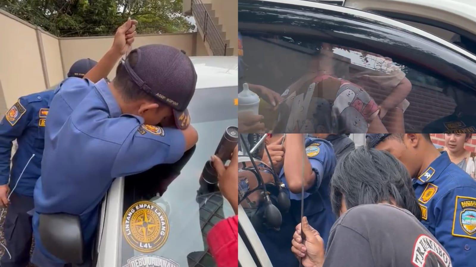 Dramatis! Detik-detik Damkar Evakuasi Anak Terkunci di Dalam Mobil di Indihiang Tasikmalaya