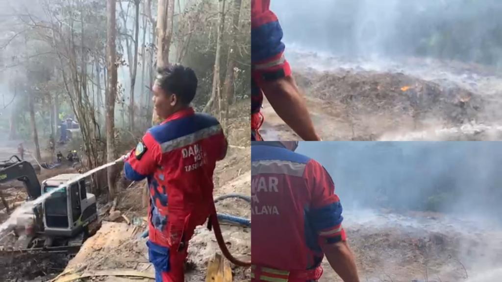 Dua Malam Satu Hari Berjibaku, Petugas Masih Tangani Kebakaran Lahan Limbah Kayu Pabrik di Kawalu Tasikmalaya