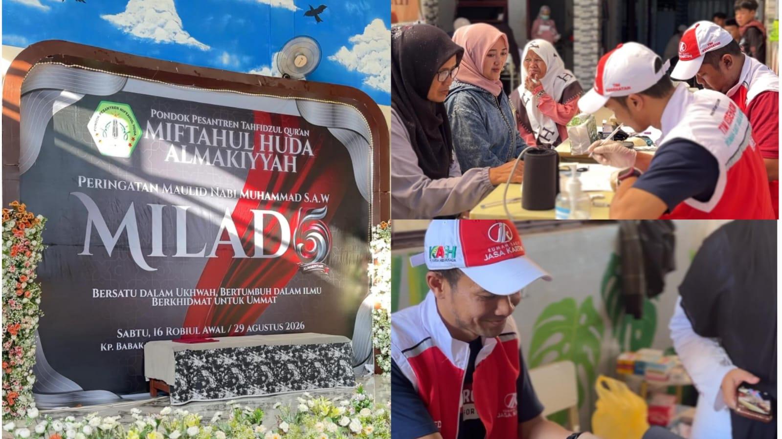 Dukung Maulid Nabi dan Milad Pontren Miftahul Huda Al-Makiyyah, RS Jasa Kartini Tasikmalaya Gelar Baksos Kesehatan