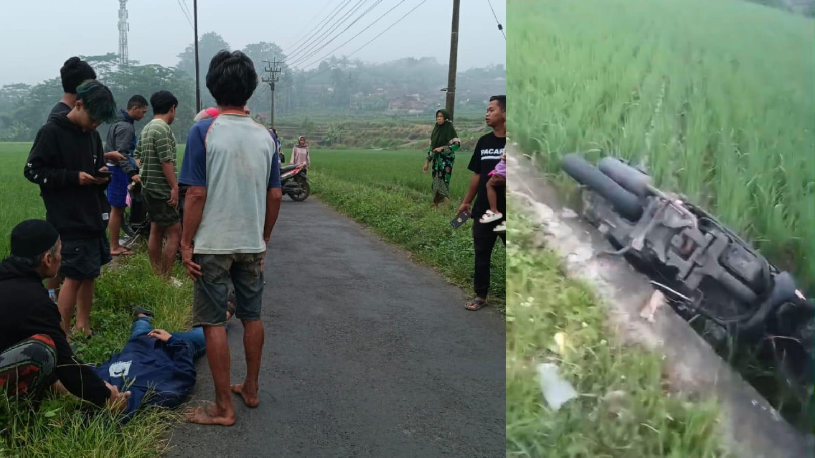 Heboh! Warga Pasanggrahan Sukaraja Temukan Pengendara Tergeletak di Tengah Jalan, Motornya Jauh di Persawahan
