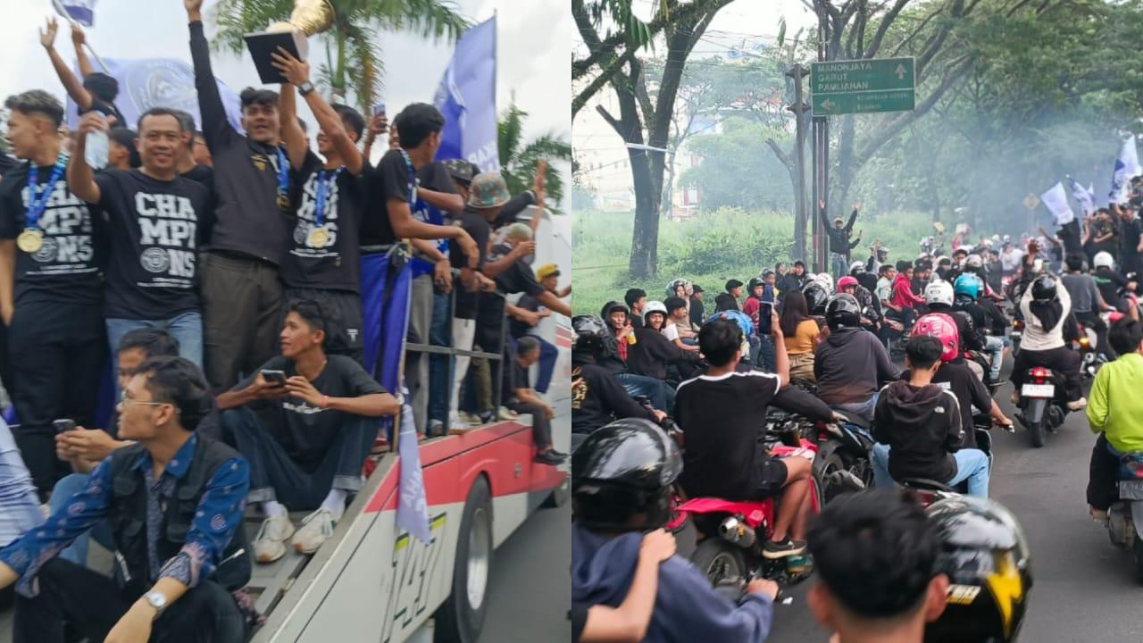 Ribuan Suporter Meriahkan Pawai Kemenangan Persikotas FC Keliling Kota Tasikmalaya