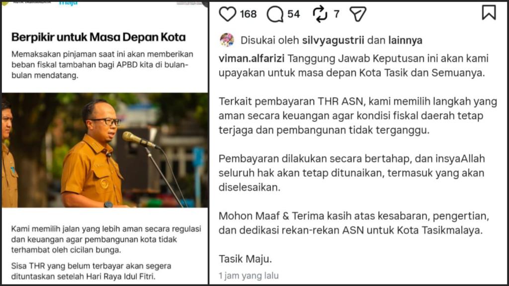 Viman Alfarizi Buka Suara Lewat Medsos: Sisa THR ASN Kota Tasikmalaya Akan Dilunasi Pasca-Lebaran