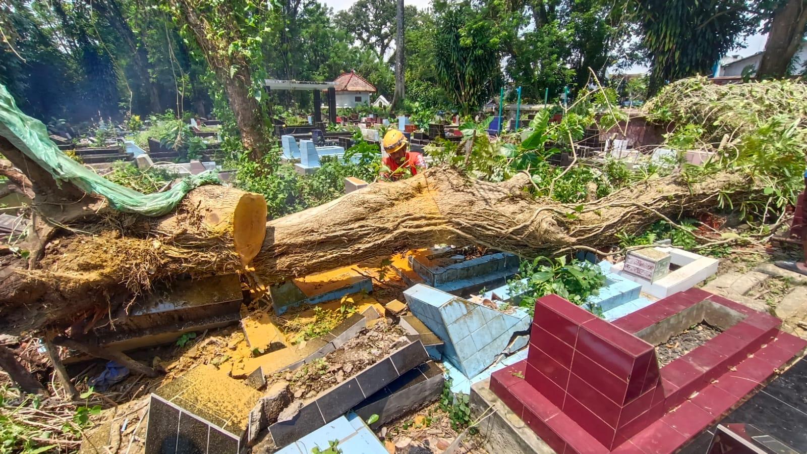 Puluhan Makam di TPU Cieunteung Tasikmalaya Rusak Tertimpa Pohon Tumbang