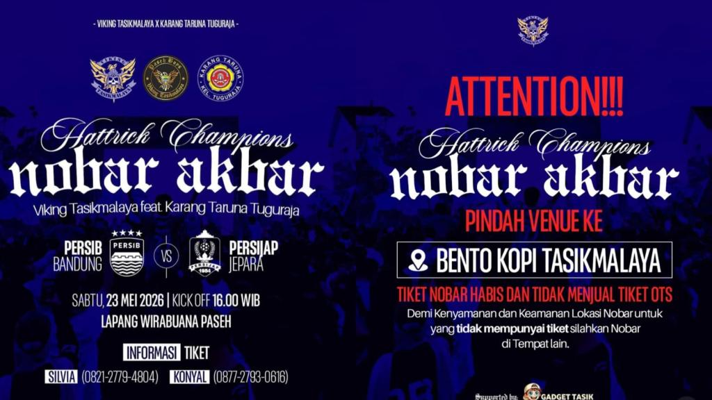 Nobar Akbar Persib vs Persijap yang Digelar Viking Tasikmalaya Pindah Lokasi ke Bento Kopi