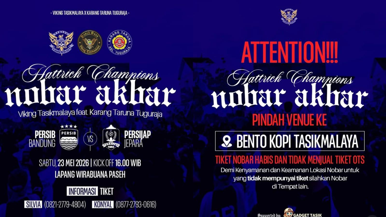 Nobar Akbar Persib vs Persijap yang Digelar Viking Tasikmalaya Pindah Lokasi ke Bento Kopi