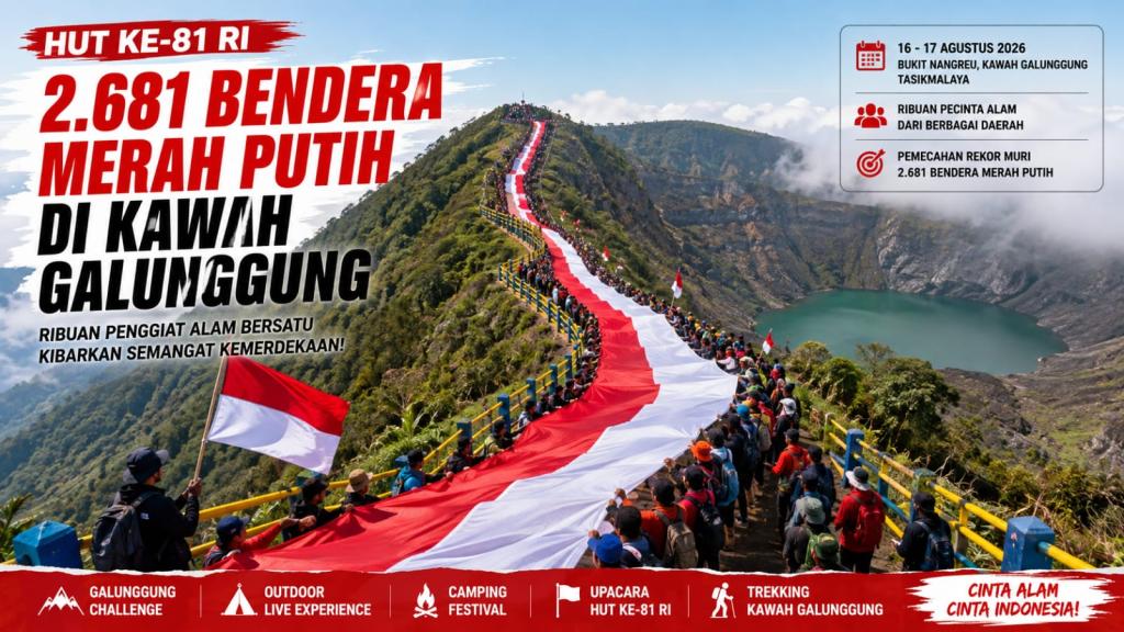 2.681 Bendera Merah Putih Akan Dibentangkan di Tangga dan Bibir Kawah Galunggung, Bidik Rekor MURI pada HUT ke-81 RI