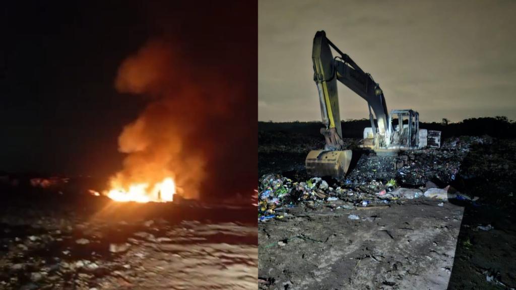 Eskavator Terbakar di TPA Ciangir, Damkar Kota Tasikmalaya Bergerak Cepat Cegah Api Meluas ke Tumpukan Sampah