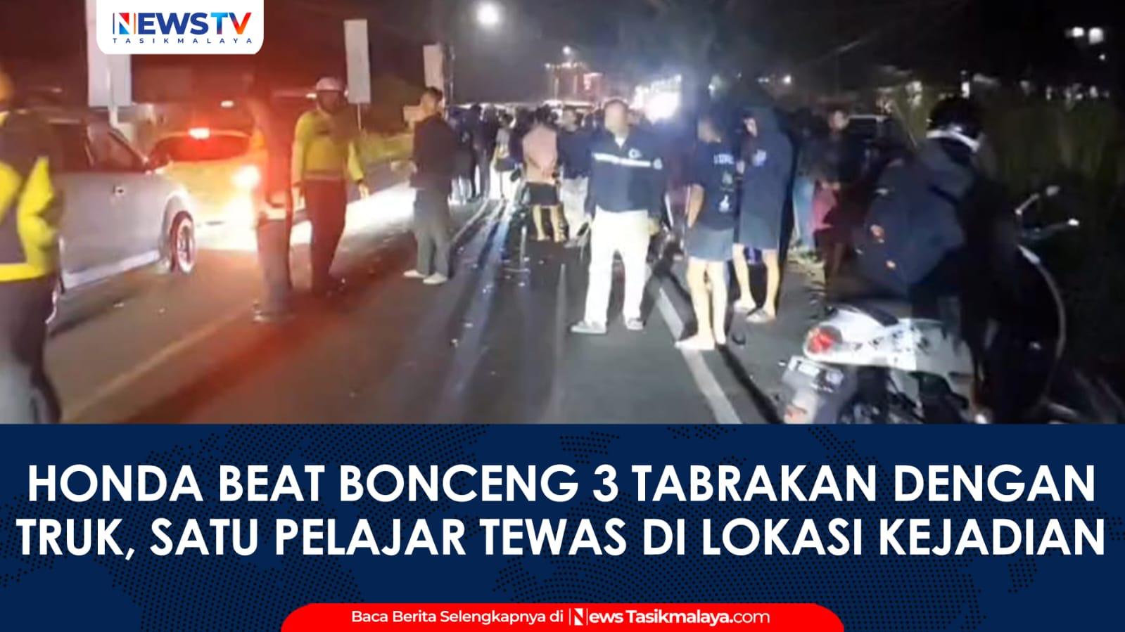 VIDEO: Laka Maut di Cikoneng Ciamis Honda Beat Bonceng 3 Tabrakan dengan Truk, Satu Pelajar Tewas