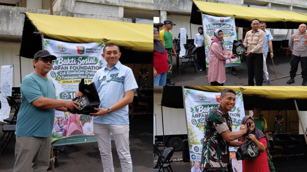 Peringati HUT ke-77, Brigif 13 Kostrad dan Arfan Foundation Bagikan 1.000 Sembako untuk PKL dan UMKM Terdampak Pengondisian Dadaha