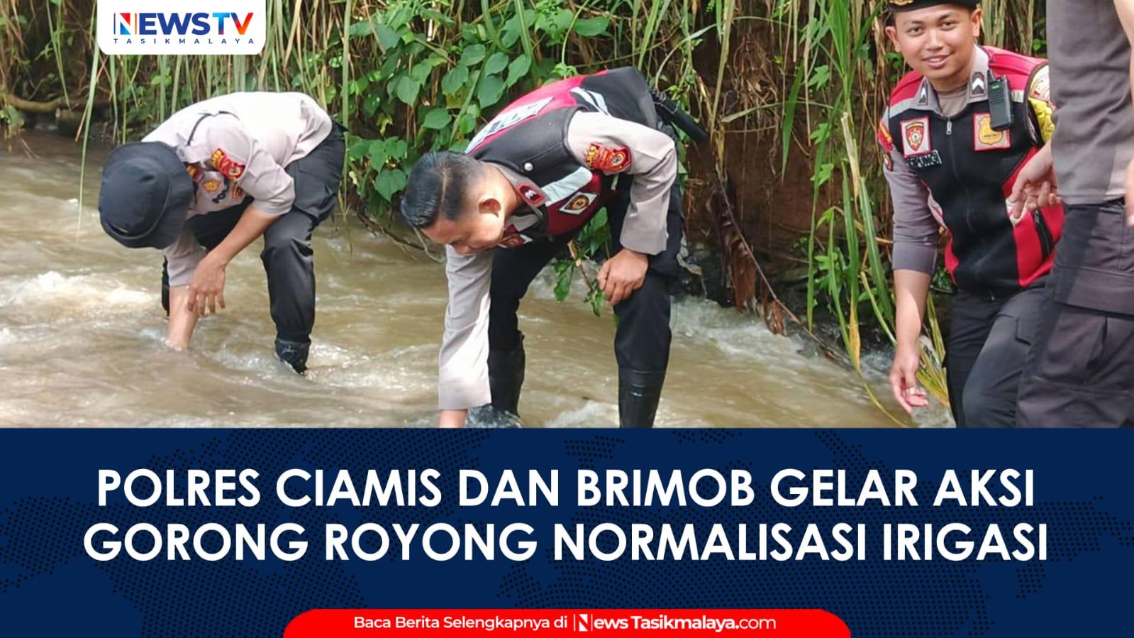 VIDEO Polres Ciamis dan Brimob Gotong Royong Normalisasi Irigasi di Cijeungjing