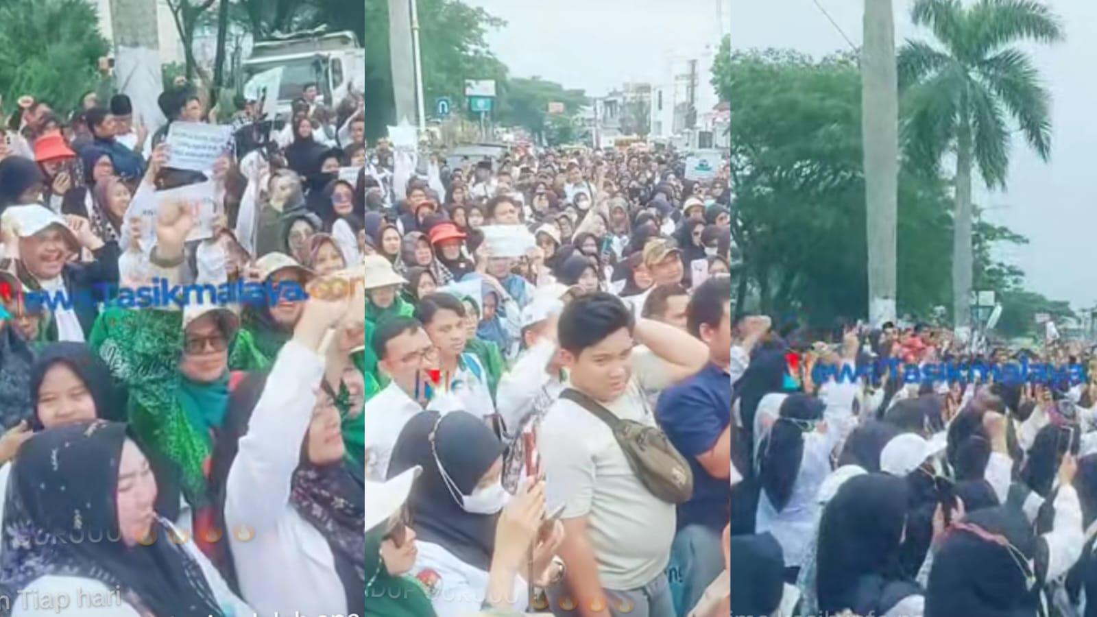 Ribuan Guru Madrasah Demo di Bale Kota Tasikmalaya, Kritisi Pengangkatan SPPG Jadi PPPK