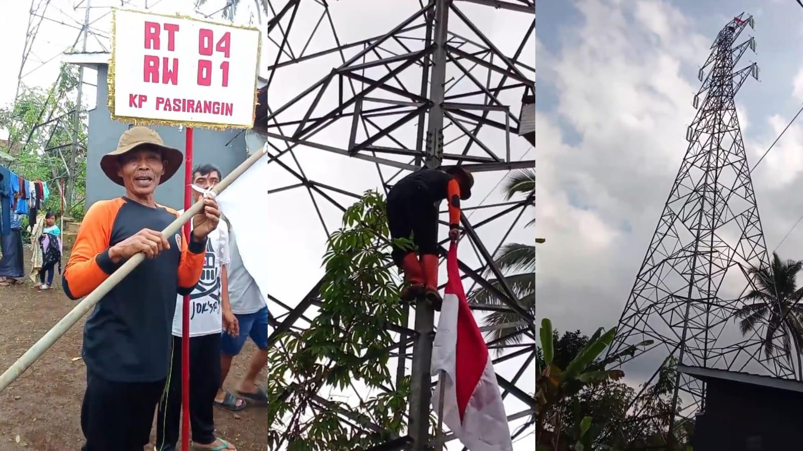 Viral! Ketua RT di Salawu Tasikmalaya Panjat Tower Sutet untuk Kibarkan Bendera Merah Putih Tanpa Pengaman